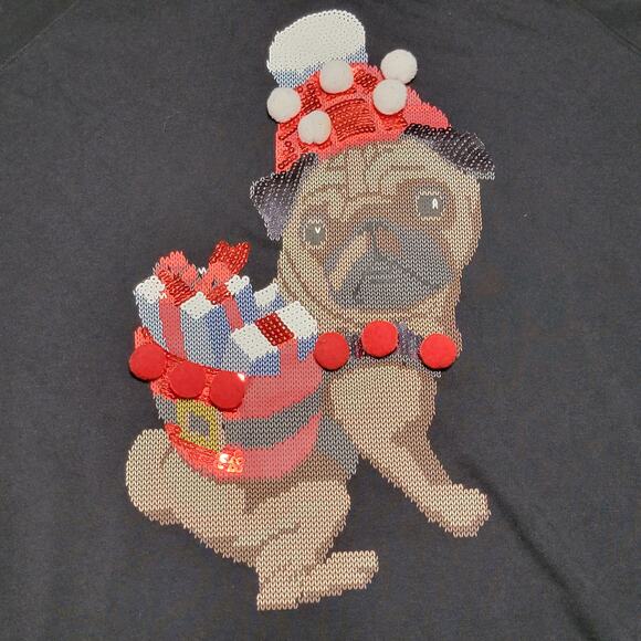 Torrid LS Black Christmas Sweatshirt Sequin Pug - Size 5 NWT - Picture 2 of 7